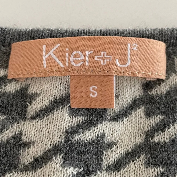 Kier+J Lg Slv Houndstooth Crew Nk Cashmere Knit Sweater Grey + White Sz S NWOT - Picture 7 of 9